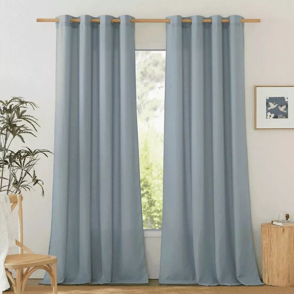 NICETOWN -  Linen Curtains Vintage Grommet Top Semi S Blue